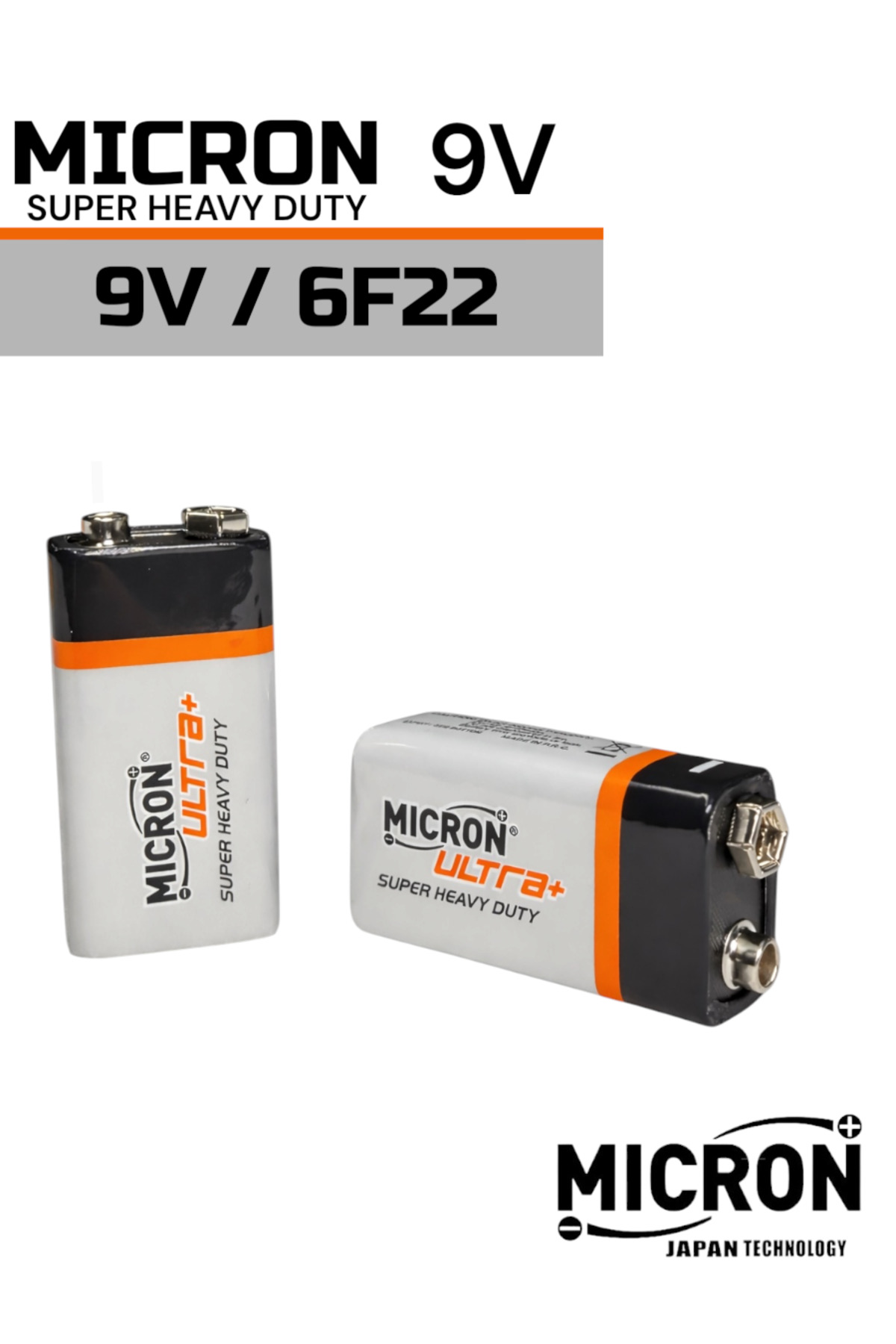 Micron 9V (Volt) 6F22 Çinko Karbon Yassı Pil Yüksek (1 Adet)